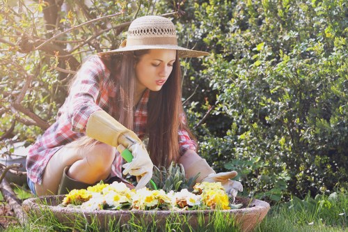 Outdoor patio and decorative features for a Hendon garden